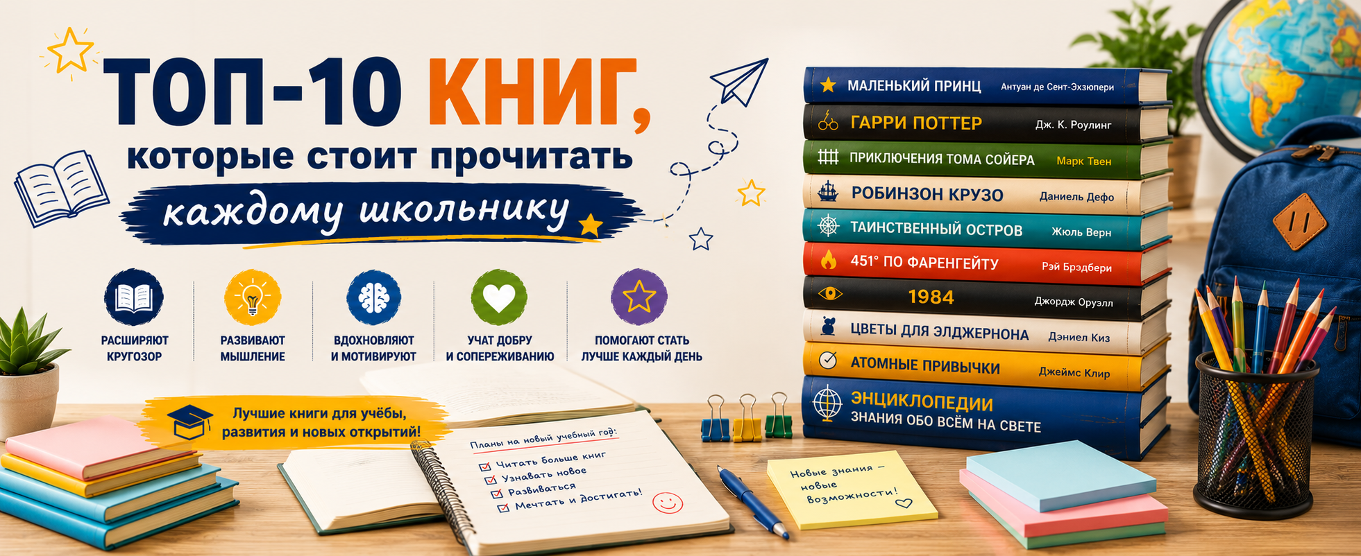 📚 Топ-10 книг, которые стоит прочитать каждому школьнику